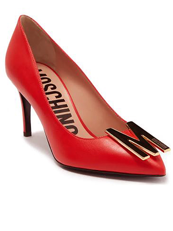 MOSCHINO COUTURE! Logo Leather Pumps With Gold Plate 'M'