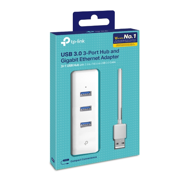 USB 3.0 3-Port Hub & Gigabit Ethernet Adapter 2 in 1 USB Adapter
