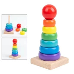 Wooden Rainbow Stacking Tower – 8 Stages