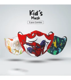 Kids Designer Edition Cotton Mask Combo (Safari - Spiderman - Dino)