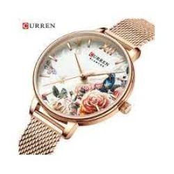 CURREN 9059 White Leather Watch for Women Watches Fashion Flower Quartz Wristwatch Female
