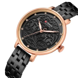 CURREN 9046 Black Stainless Steel Analog Watch For Women - Rose Gold & Black