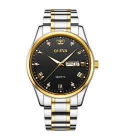 Olevs 5563 Silver & Golden Two Tone Stainless Steel Analog Wrist Watch For Men