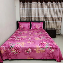 ORTHA LUXURY TWILL - Deep Pink Flower Print Bed Sheet