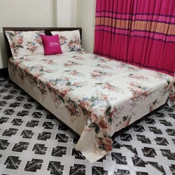 ORTHA LUXURY TWILL -off white Flower Print bed sheet