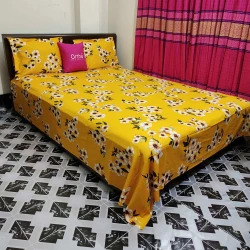 ORTHA LUXURY TWILL - Yellow Flower Print Bed Sheet