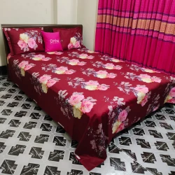 ORTHA LUXURY TWILL -Maroon flower print Bed Sheet