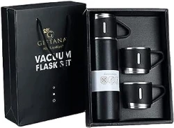 Steel Vacuum Flask Set with 3 Steel Cups Combo 500ml with Gift Box Keeps HOT& Cold