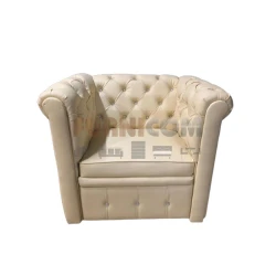 Chesterfield Armchair/ Single Seater Sofa for Home and Office Velvet Upholestery Offwhite