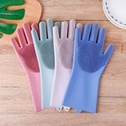 Magic Reusable Silicone Gloves with Wash Scrubber, Heat Resistant, for Cleaning, Household, Dish Washing