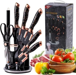Dovr Kitchen Knife Set -9 pcs Stainless Steel Knife Block Chef Knife Set with Rotating Acrylic Stand