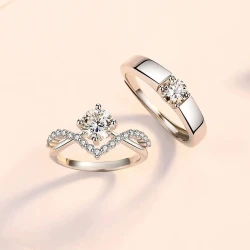 Trendy Silver Plated Open Couple Adjustable Ring Wedding Engagement Jewelry Gift for Men and Women
