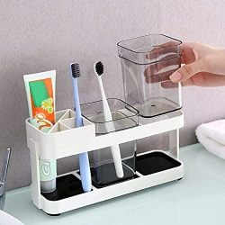 Toothbrush Toothpaste Stand Holder Bathroom Storage Organizer (2 Cups)