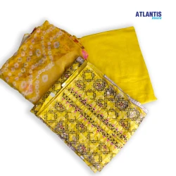 Premium Embroidered Unstitched 3 pieces Dresses ( Mustard Yellow )