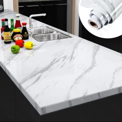 Luxury Self Adhesive Marble Pattern Kitchen Wall Stickers Roll Oil Proof Waterproof Countertop Cabinet Furniture Contact Paper Wallpapers