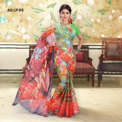 Shop Exquisite Digital Printed Sarees | Ravishing Design | Orange Color | ডিজিটাল প্রিন্টেড শাড়ির