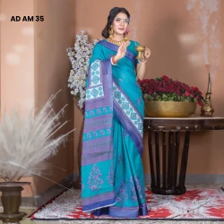 Blue Cotton Saree with Floral Pattern | Ravishing Look | Comfortable in Any Weather | আকর্ষণীয় দেখতে নীল রঙের কাটন সাড়ি