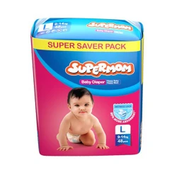 SuperMom Baby Diaper L | সুপারমম বেবি ডায়পার লার্জ - 48 pcs | 9-14 KG