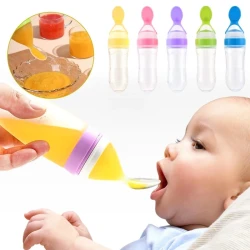 Silicone Feeding Bottle with Spoon for Infant Baby - 90ml