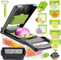 12-in-1 Vegetable Chopper and Mandoline Slicer - Manual Cutter for Various Vegetables and Fruits