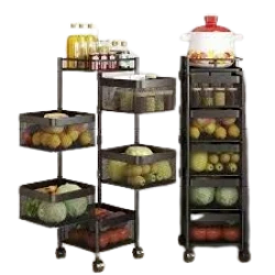 Stainless Steel 360 Degree Fruit Vegetable Storage Rack - 5 Layers - Black
