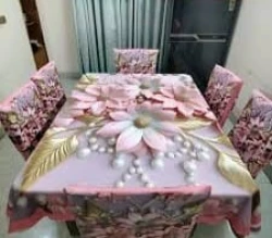 Digital 3D Print Dining Table Cloth Runner and 6 Chair Cover Full Set