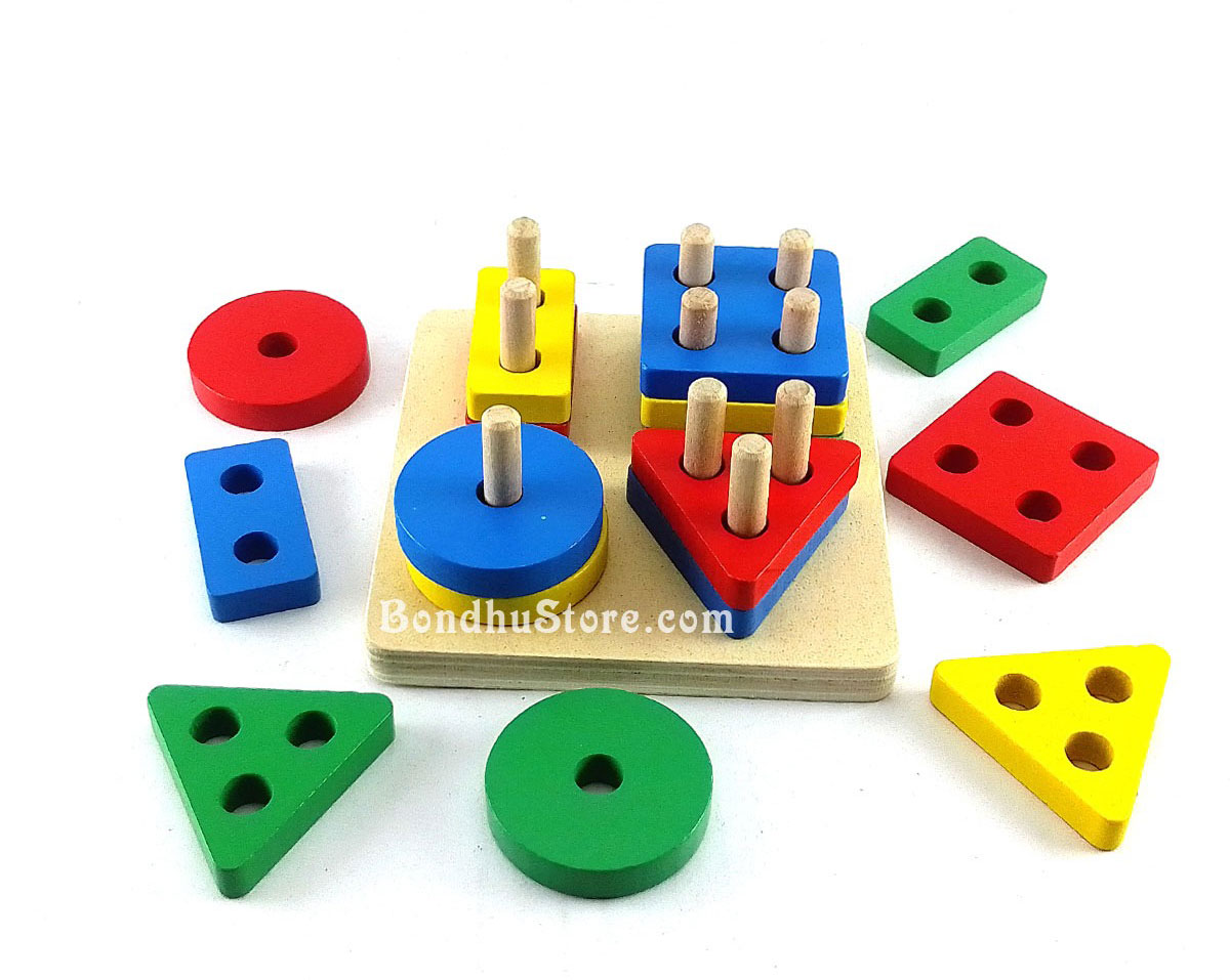 Wooden Color Four Column Geometric Shapes Education Toys for Children