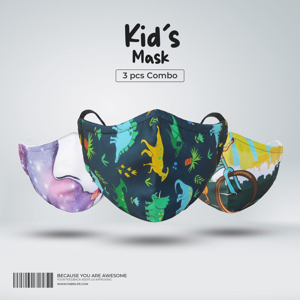 Kids Designer Edition Cotton Mask Combo (Dino - Explorer - Rider)