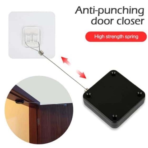 Punch-Free Automatic Sensor Door Closer, Multifunctional Automatic Door Closer, Residential Commercial Auto Door Closer with Drawstring, Closer Door for Internal, Home, Storm (1 Pack)