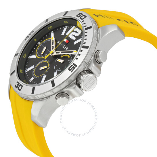 TOMMY HILFIGER Multi-Function Dark Grey Dial Yellow Silicone Mens Watch