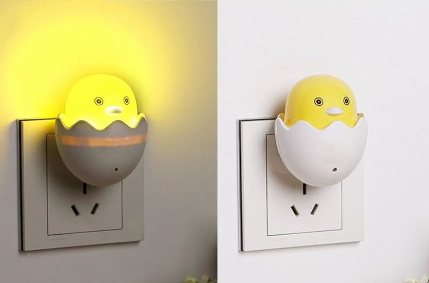 Yellow Duck Night Light With Egg Shell Auto On/Off Mini LED Yellow Duck Bedroom Lamp