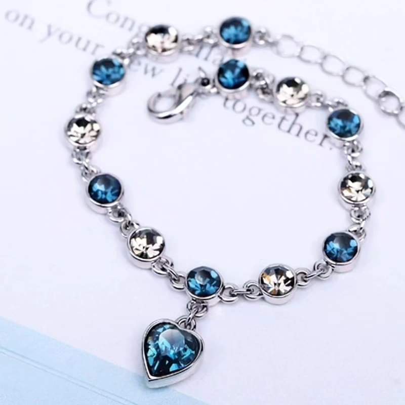 Fashion Women Heart of Ocean Crystal Rhinestone Bangle Bracelet - Elegant Jewelry