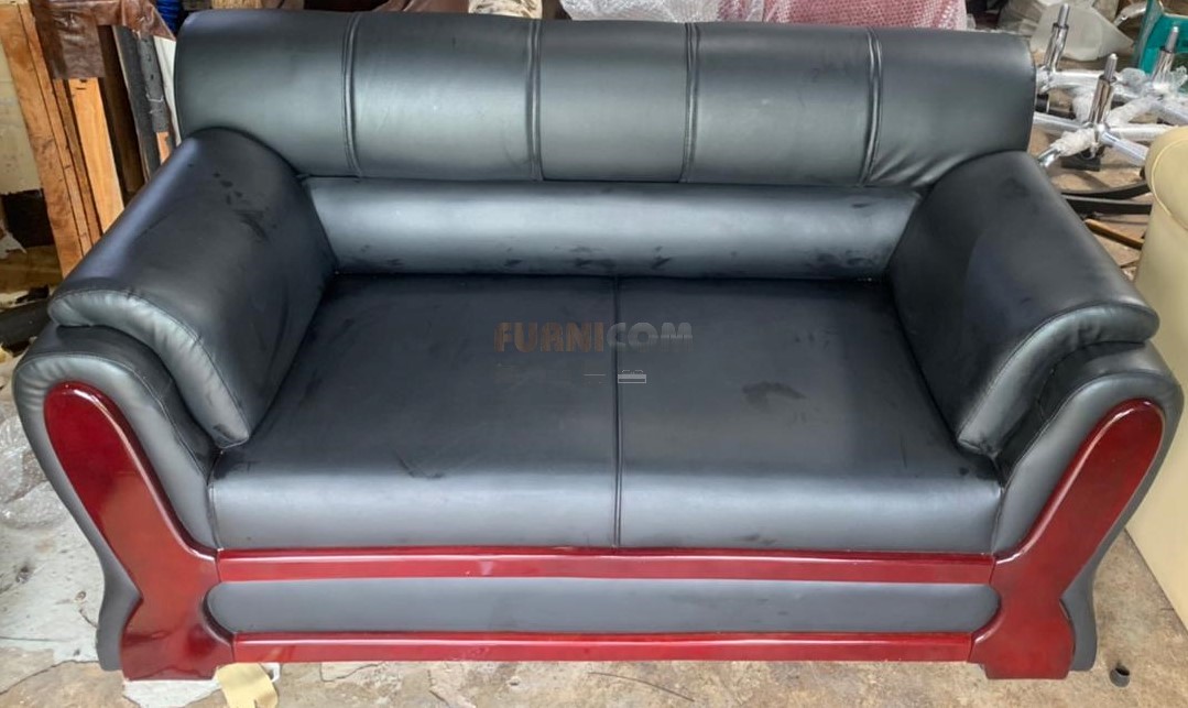 Rolled Arm Fluffy Two Seater Sofa (Faded Black)