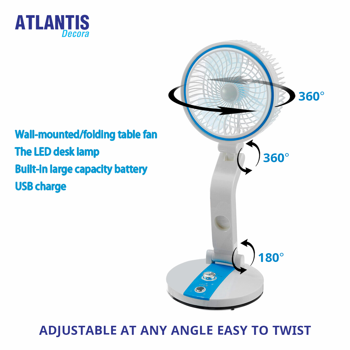 Portable Mini Fan with USB Charging port and LED lighting module