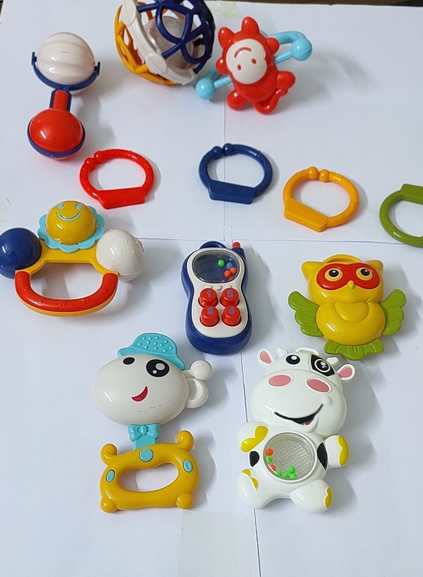 12PCS Baby Rattles Set Baby Rattles Toys Silicone Teether Rattles Hand Shake Bed Bell Trolley Rattles Baby Toddler Toys Handbell Rattle Newborns Educational Gift