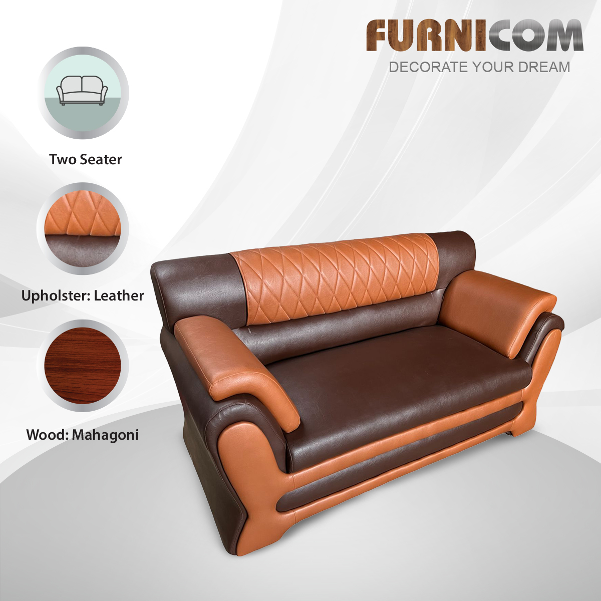 Furnicom Sofa Set Leather Rolled Arm Fluffy   Sofa