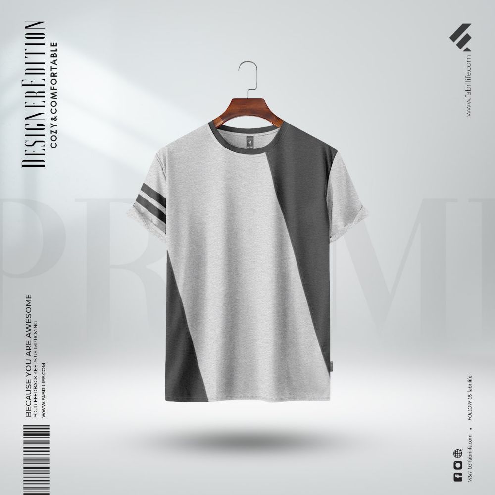 Fabrilife Mens Premium Designer Edition T Shirt - Gray Melange