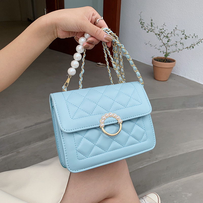 Sky Blue Premium Quality Diamond Lattice Womens Shoulder Bag