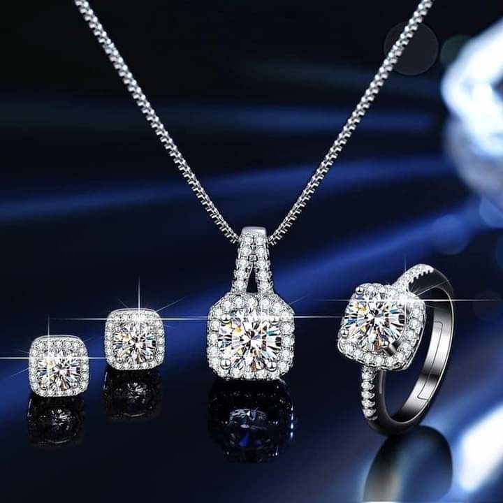 AD Crystal Stone Pendant Set with Earrings and Finger Ring for Girls and Women