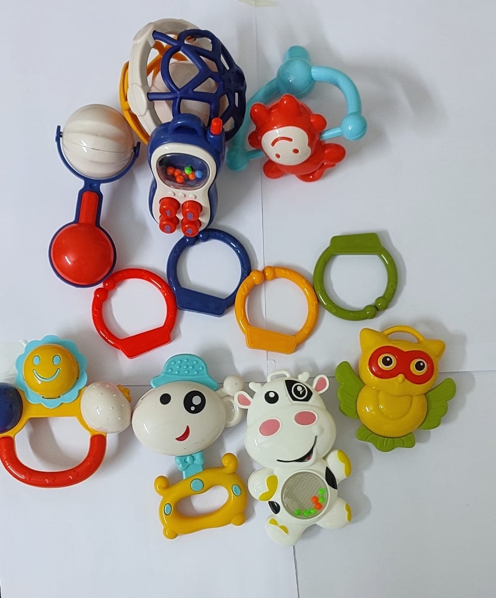 12PCS Baby Rattles Set Baby Rattles Toys Silicone Teether Rattles Hand Shake Bed Bell Trolley Rattles Baby Toddler Toys Handbell Rattle Newborns Educational Gift