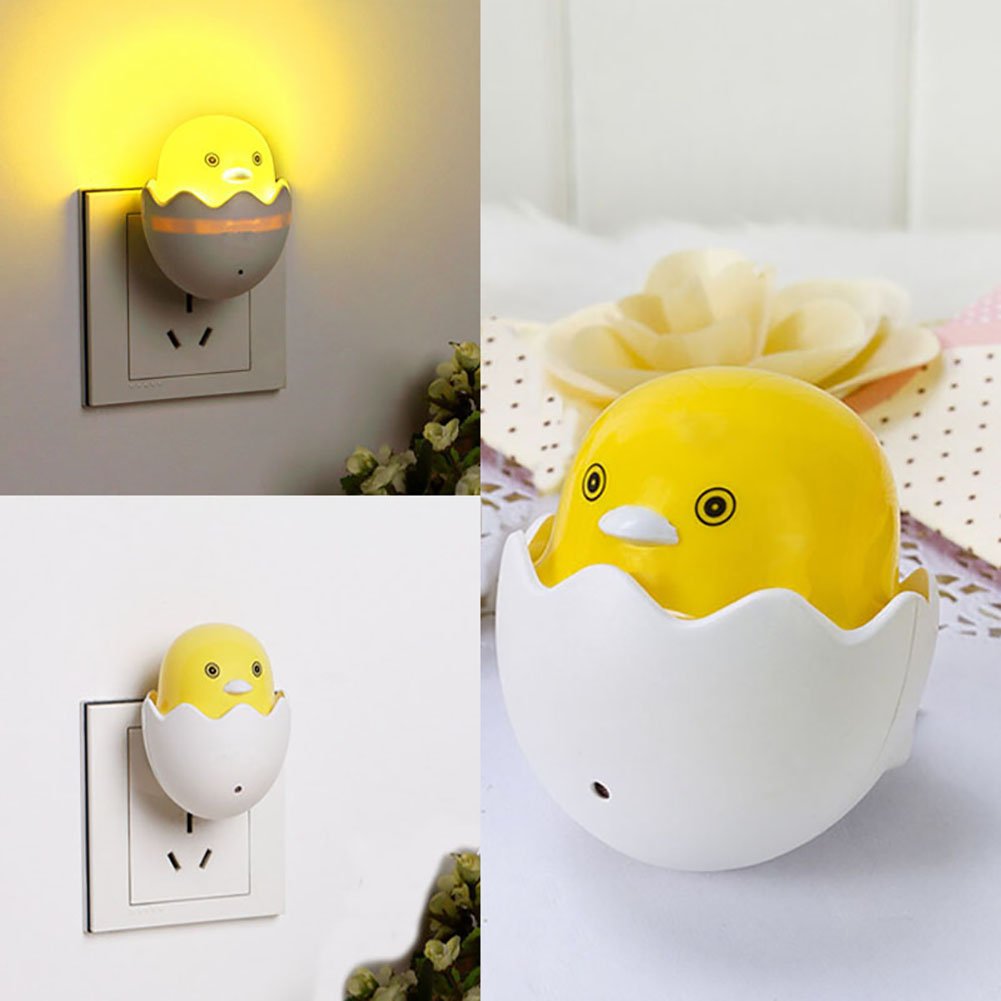 Yellow Duck Night Light With Egg Shell Auto On/Off Mini LED Yellow Duck Bedroom Lamp