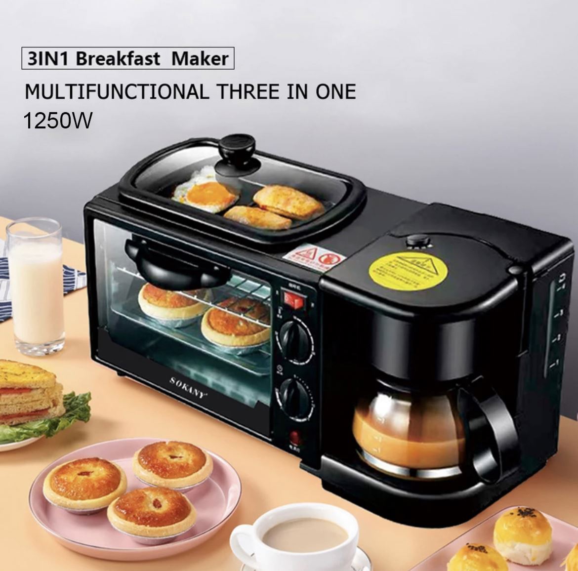 Sokany 3 In1 Breakfast Makers Multi Function Breakfast Machine - SK-145