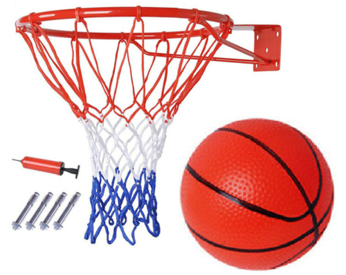 Basketball Hoop Metal Ring with Net, Ball, Pump & Wall Mounted Set